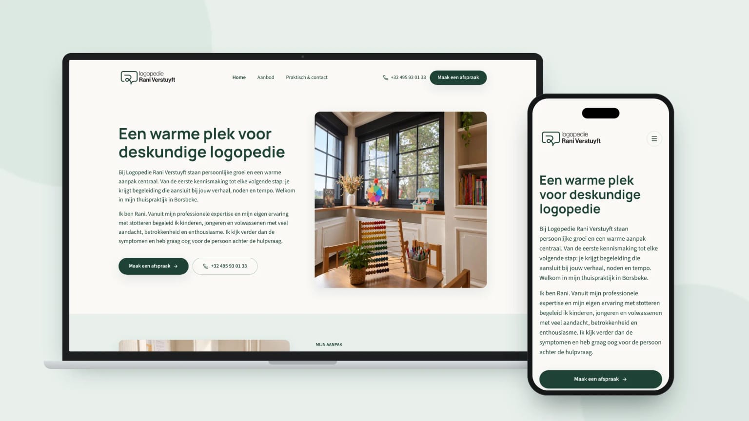 Logopedie Rani Verstuyft - Warme website voor een thuispraktijk in Borsbeke preview