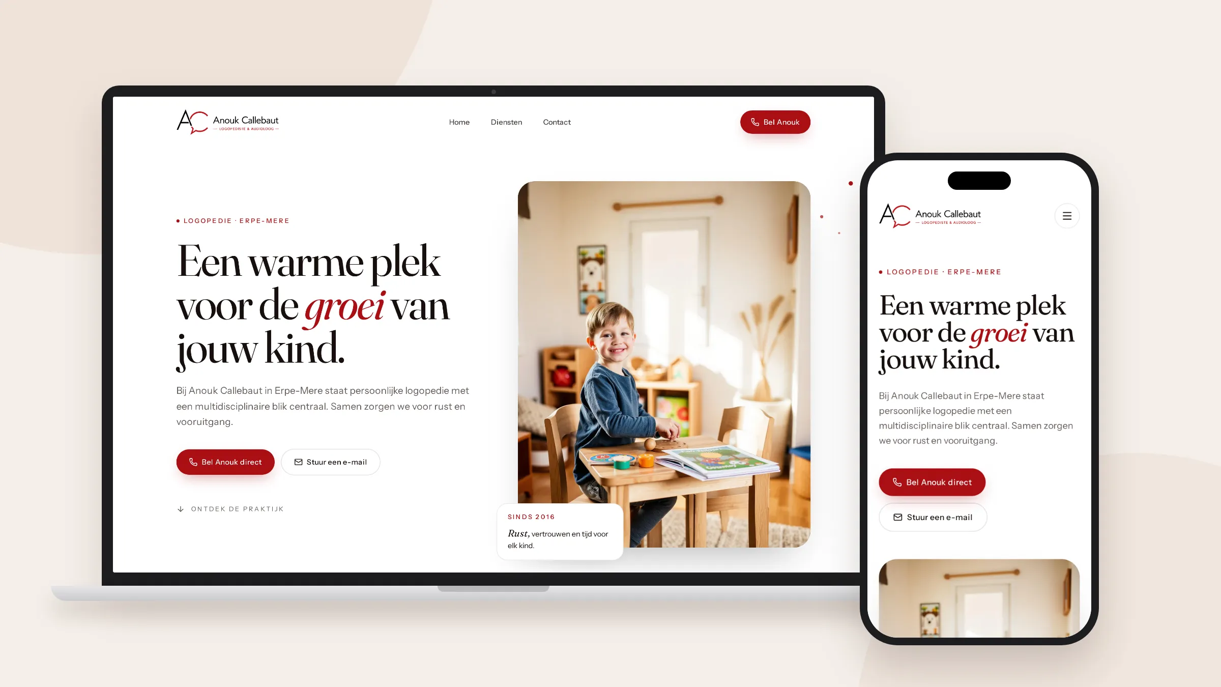 Anouk Callebaut - Website voor logopediepraktijk project case door Hugarro AI Agency